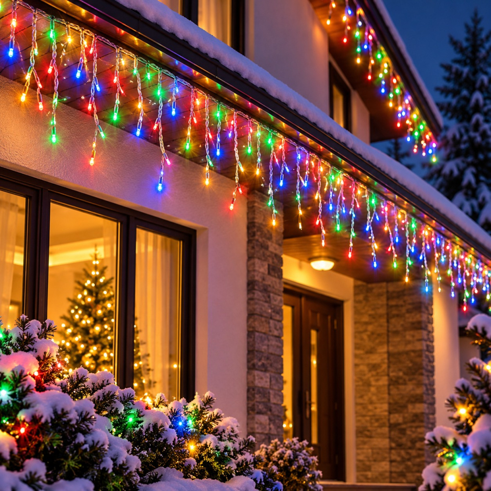 Instalație luminoasă tip țurțuri, 25 m, 640 LED-uri, lumină multicoloră [2]