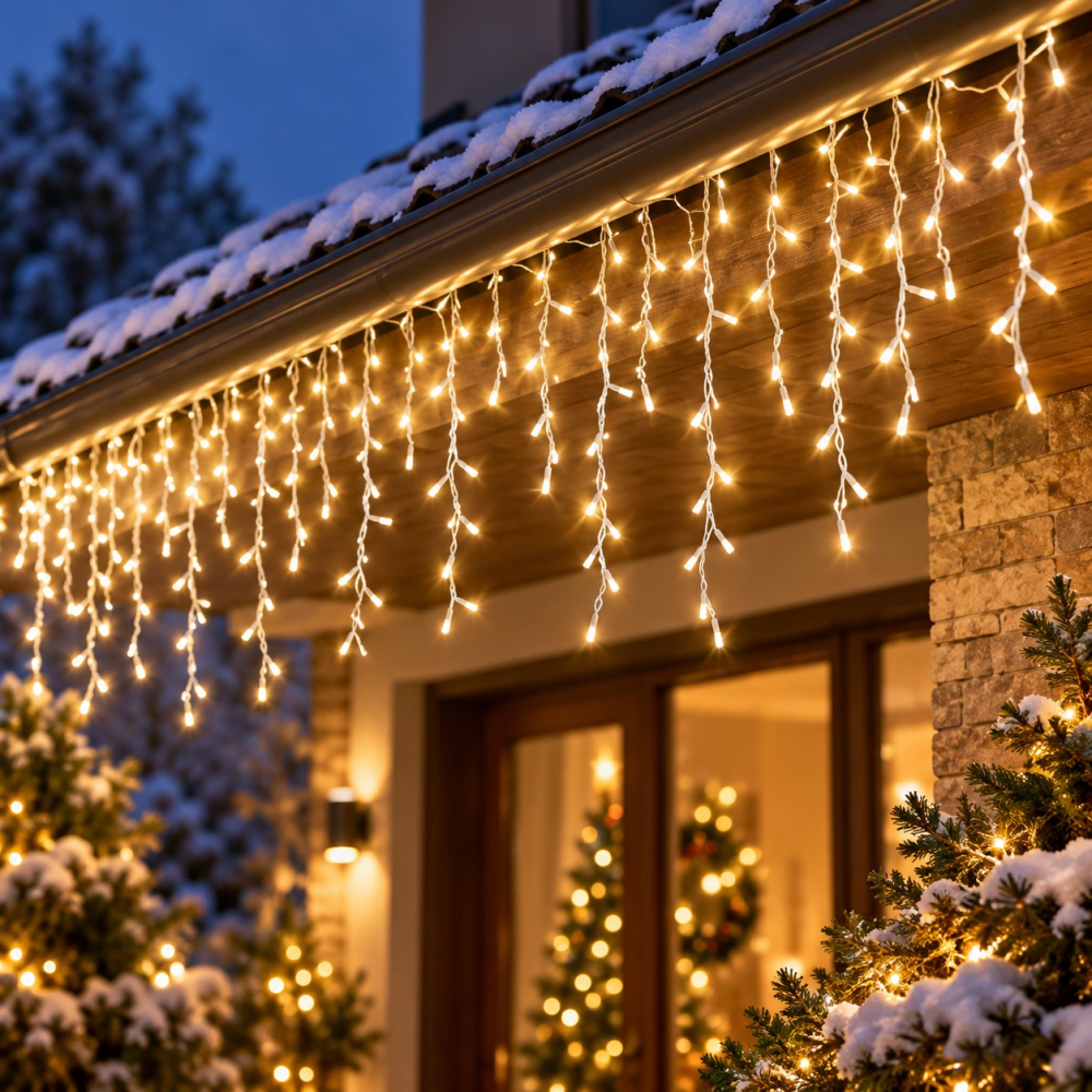 Instalație luminoasă tip țurțuri, 3,5 m, 96 LED-uri, lumină alb cald [2]