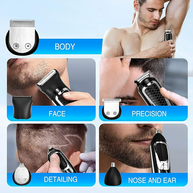 Kit de îngrijire a bărbii pentru bărbați Mașină de tuns electrică 5 în 1 Set de barbă multifuncțional rezistent la apă Trimmer facial fără fir pentru mustață cu afișaj LED [7]