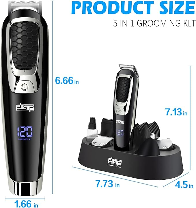 Kit de îngrijire a bărbii pentru bărbați Mașină de tuns electrică 5 în 1 Set de barbă multifuncțional rezistent la apă Trimmer facial fără fir pentru mustață cu afișaj LED [2]