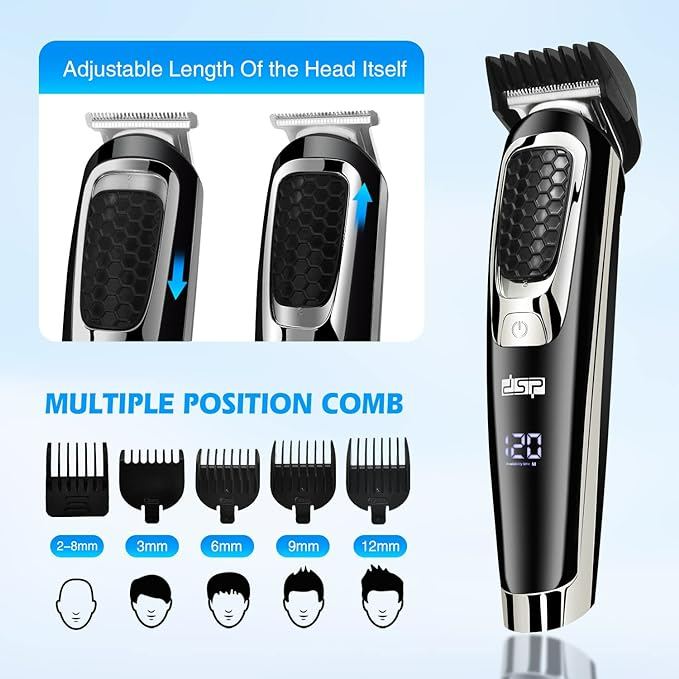 Kit de îngrijire a bărbii pentru bărbați Mașină de tuns electrică 5 în 1 Set de barbă multifuncțional rezistent la apă Trimmer facial fără fir pentru mustață cu afișaj LED [5]