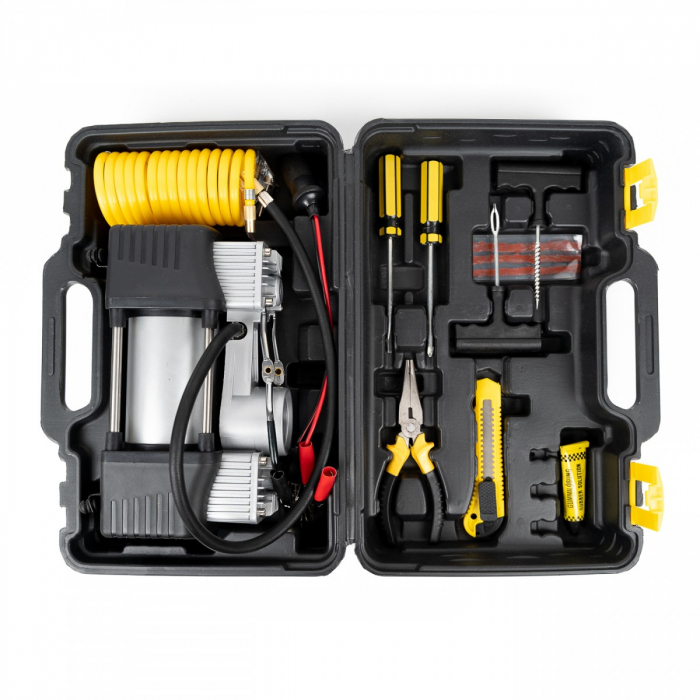 Kit pentru pana vulcanizare, compresor 12V, 2 cilindri 150 PSI si 7 accesorii premium [3]
