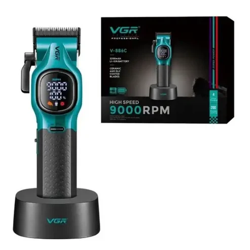 Mașină de Tuns Profesională VGR V-886C, Acumulator, Autonomie 120 Minute, Încărcare USB-C, Display LED, Funcție Turbo, Lame Inox, Verde [3]
