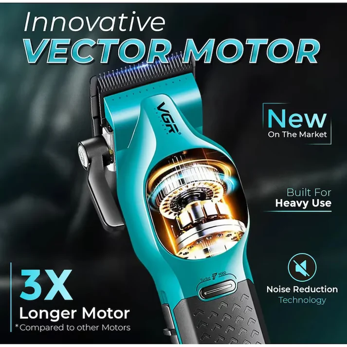 Mașină de Tuns Profesională VGR V-886C, Acumulator, Autonomie 120 Minute, Încărcare USB-C, Display LED, Funcție Turbo, Lame Inox, Verde [4]