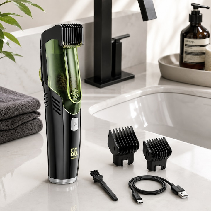 Masina de Tuns si Trimmer cu Aspirator Incorporat, Lame din Otel Inoxidabil, 20 Trepte 1-20 mm, Autonomie 90 Min, Rezistenta la Apa IPX6, Incarcare USB-C [3]