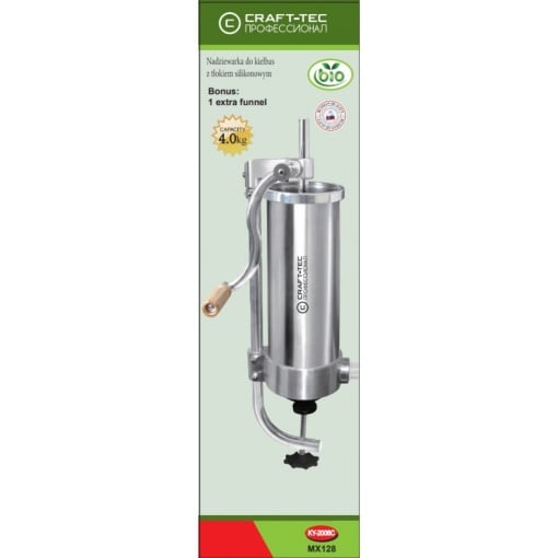 Mașină de Umplut Cârnați Verticală Craft-Tec MX128, Capacitate 4 KG, 5 Pâlnii Incluse, Corp Metalic, Prindere pe Masă, Acționare Manuală [6]