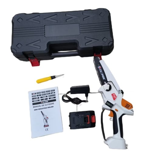 Mini ferastrau cu lant ungere automata si lama de 6", CAMPION CMP 1433, acumulator 36V, 8Ah, 30 x 12.5 x 13 cm, alb [2]