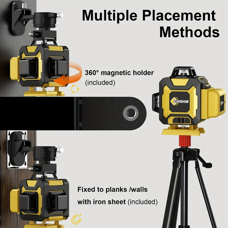 Nivel laser auto-nivelant Leihmann 4X360, 16 linii, 4D, linii de culoare verde, 2 × 360 linii orizontale și 2 × 360 linii verticale, aliniere precisă, două baterii Li-Ion și geantă portabilă [9]