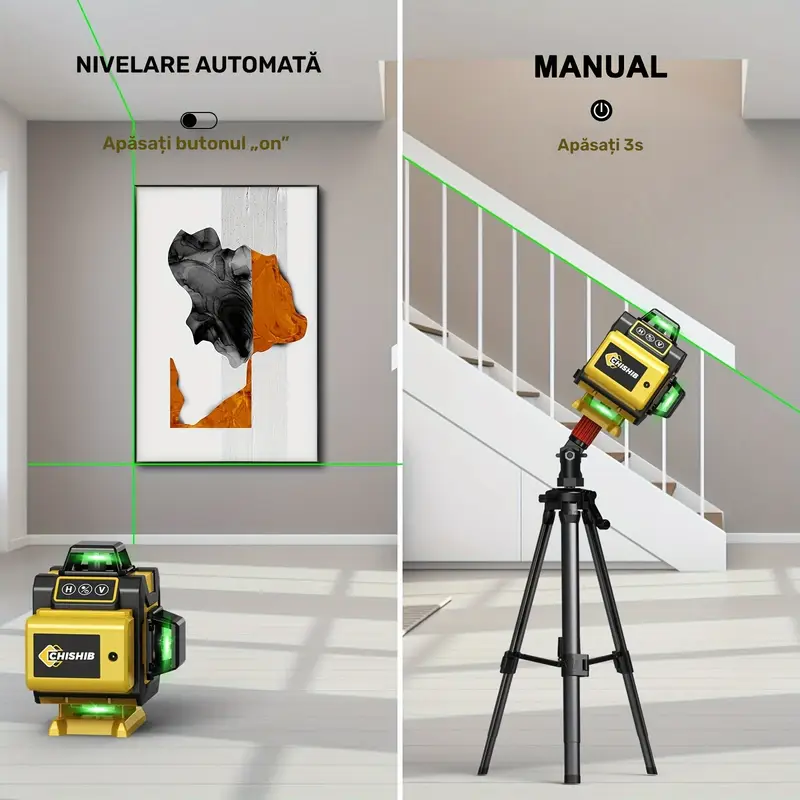 Nivel laser auto-nivelant Leihmann 4X360, 16 linii, 4D, linii de culoare verde, 2 × 360 linii orizontale și 2 × 360 linii verticale, aliniere precisă, două baterii Li-Ion și geantă portabilă [6]
