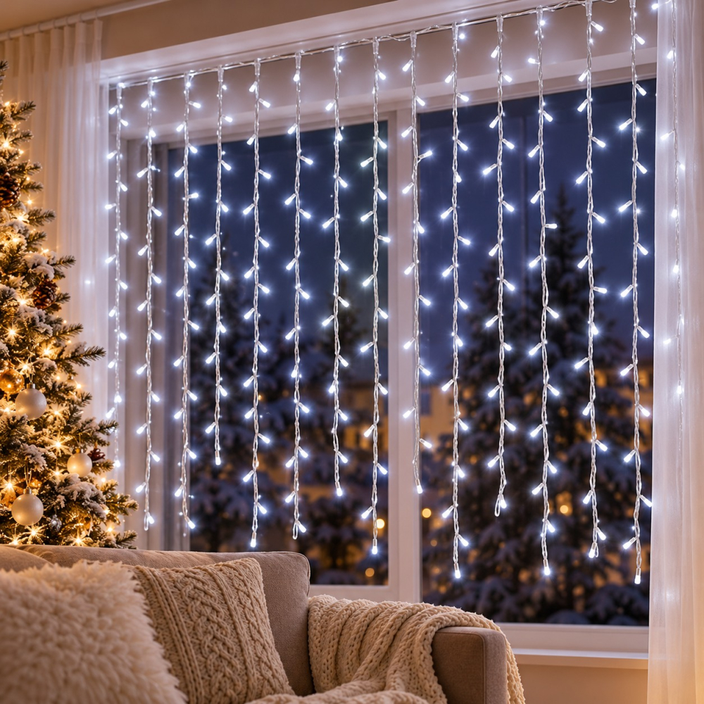 Perdea luminoasă, 3 × 2 m, 144 LED-uri, lumină alb rece [2]