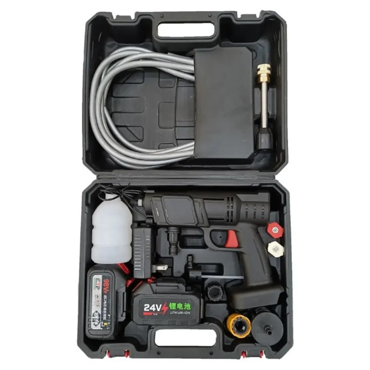 Pistol de spalat cu presiune, coshop®, recipient pentru spuma, 2 acumulatori 48V, 5600mAh, 20000rpm, Abs, Negru [2]