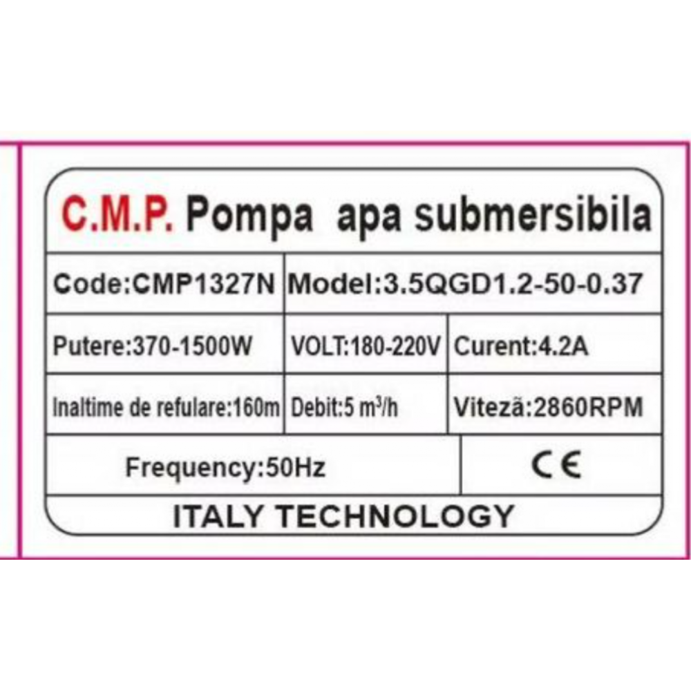 Pompa de Apă Submersibilă Campion CMP1327N, 1500W, Refulare 160m, Debit 5 m³/h, pentru Puțuri și Foraje [3]