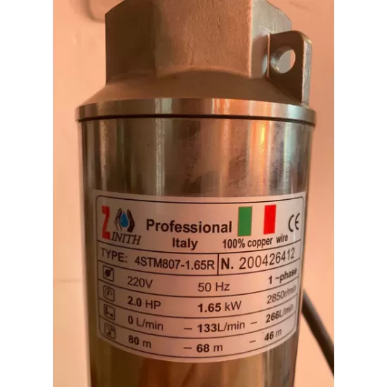 POMPA DE APA SUBMERSIBILA ZINITH ITALIY 4STM807, 1.65KW, 266 L/MIN, INALTIME REFULARE 80M [4]