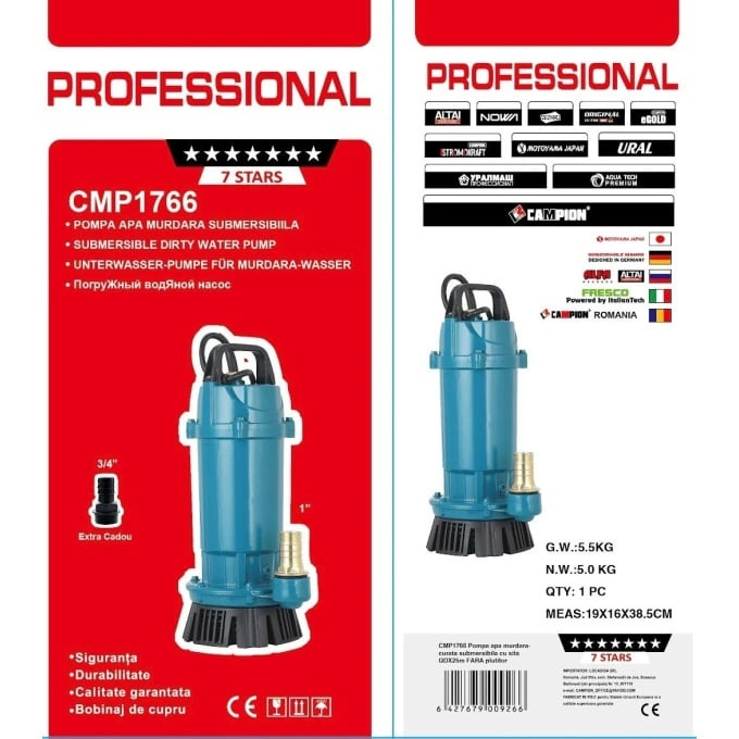 Pompa submersibila apa curata CMP1766 QDX3-25-0.75, 0.75kW, 1HP, debit 3 mc/h, inaltime refulare 25m, 2860RPM, 110-220V, fara plutitor [4]