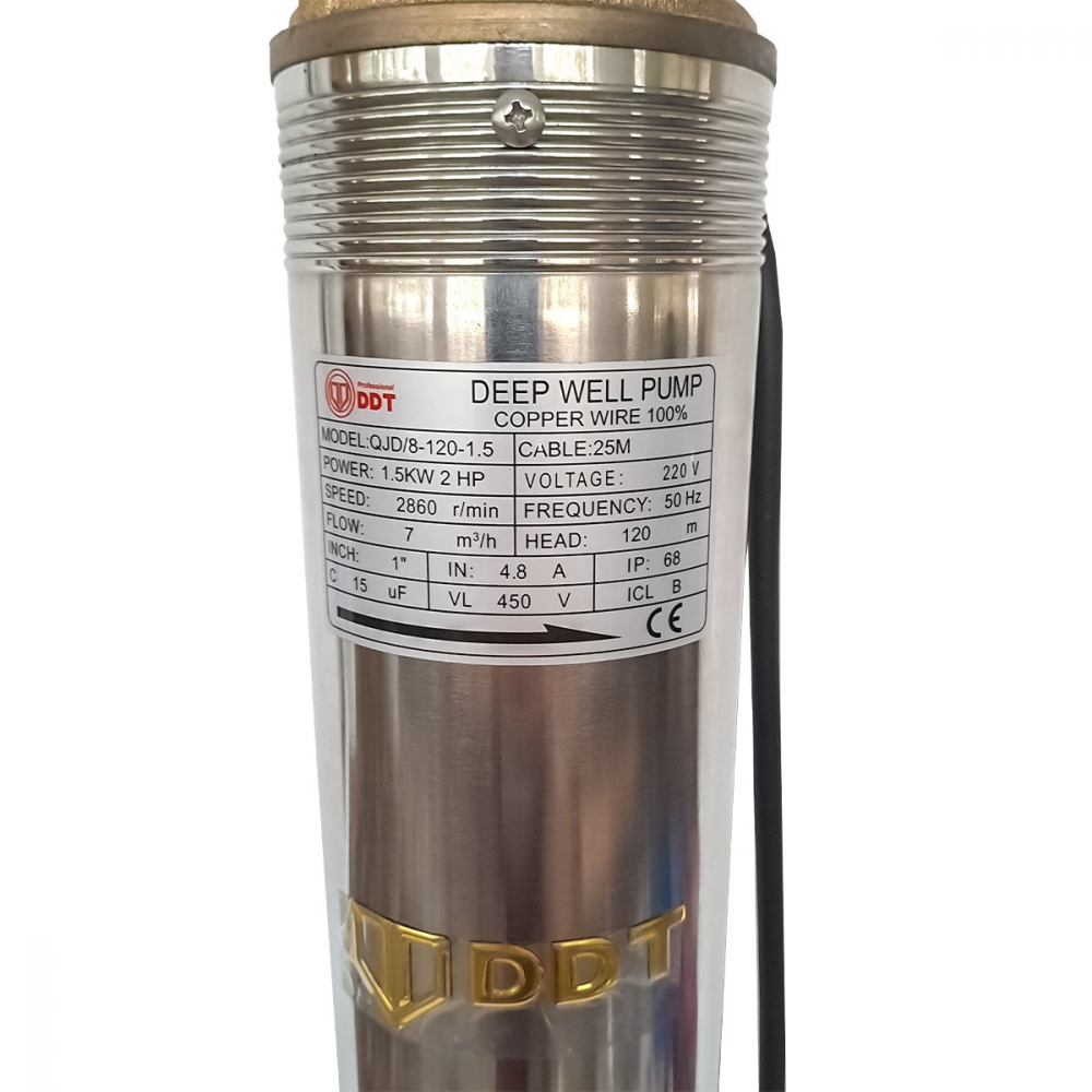 Pompa submersibila de adancime, DDT PROFESIONAL, 4QJD2-8, 1500 W, 8 turbine, 7 mc/h , 30 metri cablu [3]