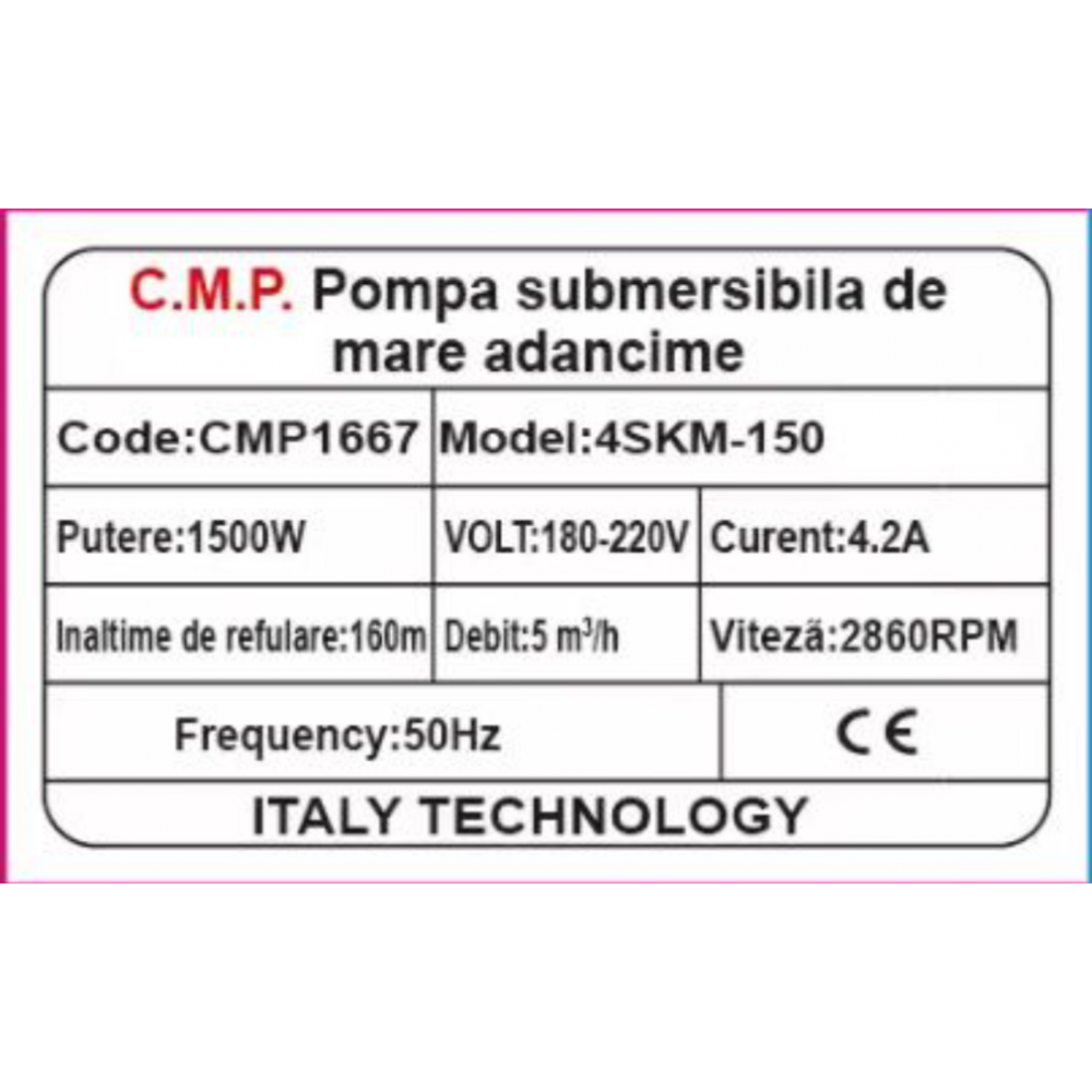 Pompa Submersibilă de Mare Adâncime CMP 1667 (4SKM-150), 1500W, Debit 5 m³/h, Refulare 160m [3]