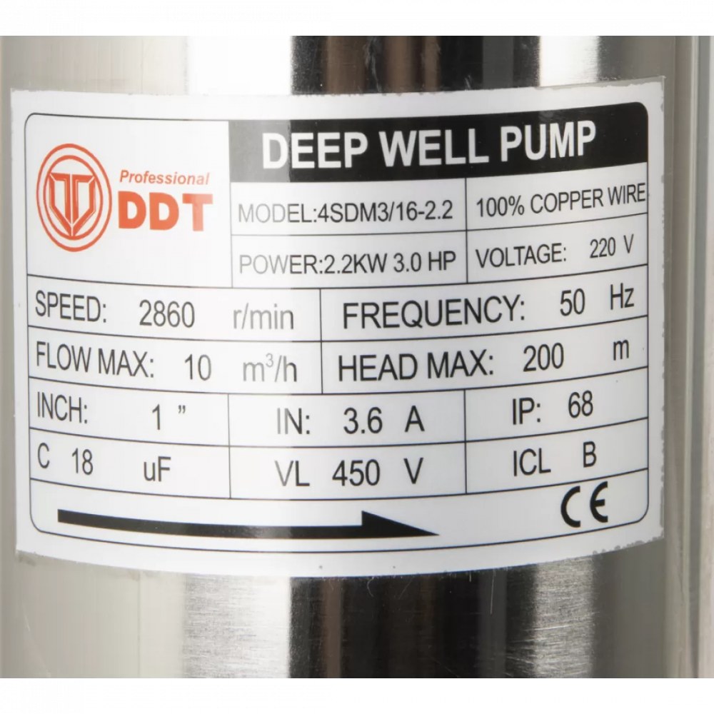 Pompa submersibila de mare adancime, ALFA PROFESIONAL 4SDM3-16, 2200 W, 16 turbine, 10 m³/h Inox, 30 m cablu [3]