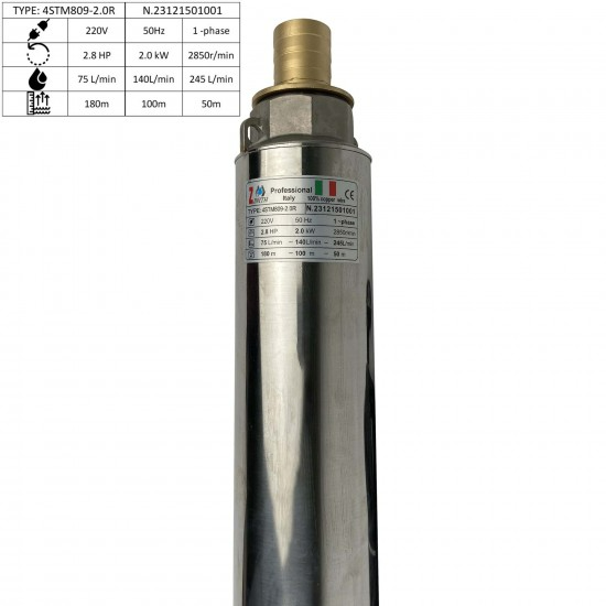 Pompa submersibila cu 11 tubine ZINITH ITALY 4STM611, 2 KW, 230 L/MIN 150M, bobinaj cupru, cablu alimentare 20M [3]