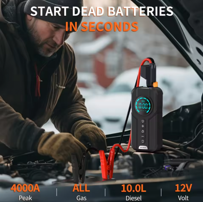 Robot Pornire Auto 4 în 1 cu Compresor Aer, Power Bank 8400mAh, Lanternă LED și Starter 12V [8]