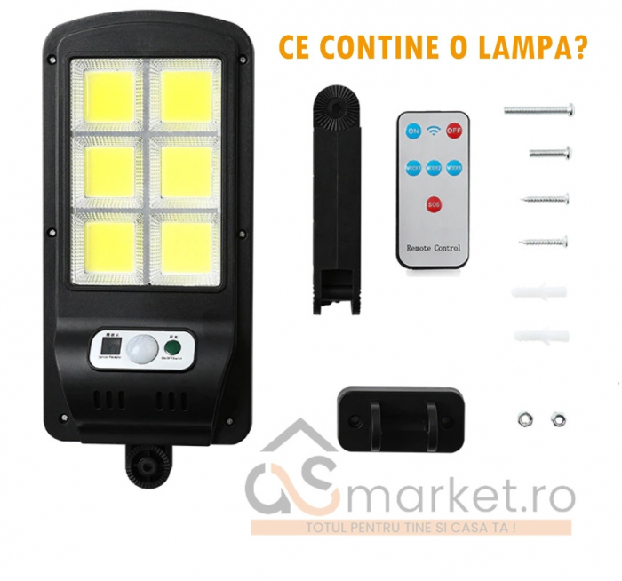 Set 2 lampi stradale 6 celule,48 LED-uri COB ,cu senzor de miscare, sistem prindere inclus [2]