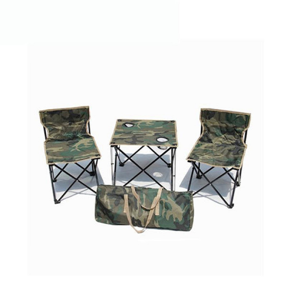 Set Camping 3 Piese, Masă Pliabilă + 2 Scaune, Suport Pahare, Geantă Transport, Camuflaj [2]