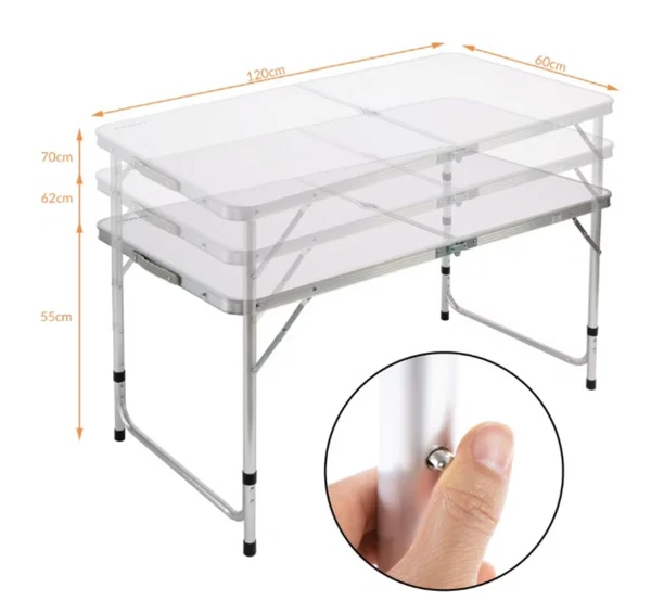 Set Camping Pliabil 5 Piese, Masa 120x60 cm + 4 Scaune, Cadru Aluminiu, Inaltime Reglabila, Orificiu Umbrela, Tip Valiza [2]