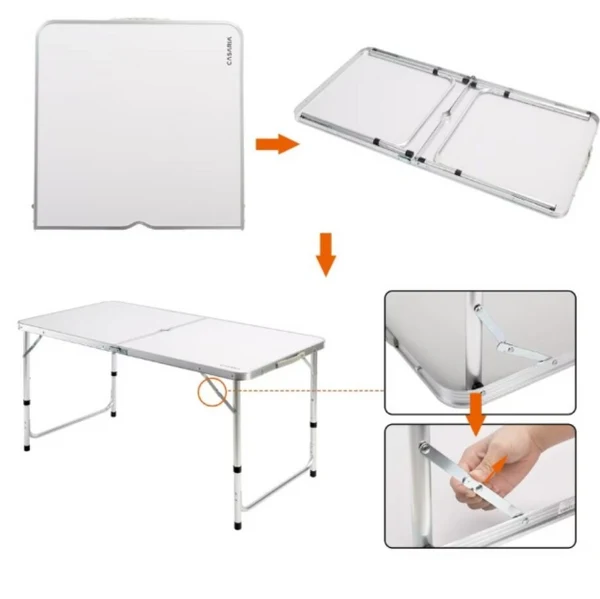 Set Camping Pliabil 5 Piese, Masa 120x60 cm + 4 Scaune, Cadru Aluminiu, Inaltime Reglabila, Orificiu Umbrela, Tip Valiza [3]