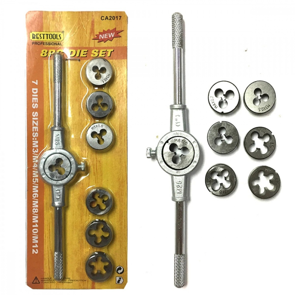 Set filiere de mana cu suport, 8 piese, M3-M12, taiere filete exterioare [2]