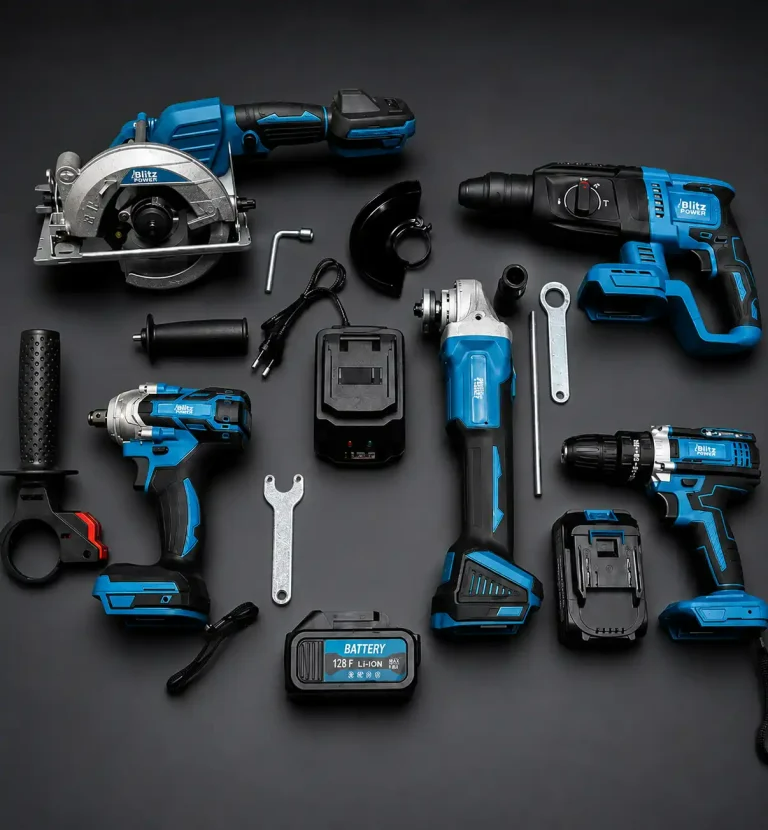 Set Profesional 5 Scule Electrice cu Acumulator Blitz Power 128F, Masina de Gaurit, Rotopercutor, Flex, Fierastrau Circular, Cheie Impact, 2 Acumulatori 8Ah [2]