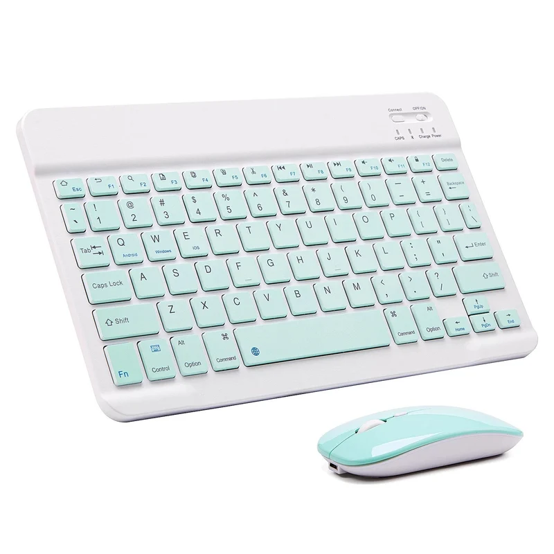 Set Tastatură și Mouse Wireless Bluetooth, Reîncărcabile, Tastatură Compactă cu Iluminare, Compatibil Android, Windows și iOS, Roz [5]