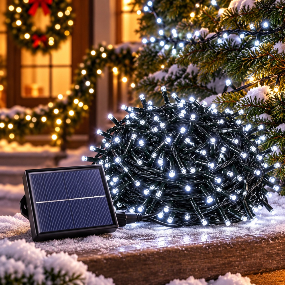 Șir luminos cu alimentare solară, 30 m, 300 LED-uri, lumină alb rece [2]