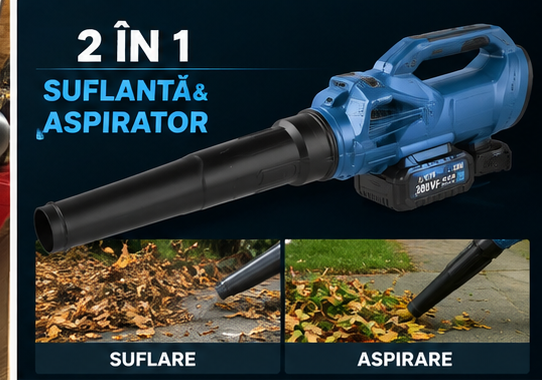 Suflanta si Aspirator de Frunze cu Acumulator F032, 2 in 1, 600W, 15.000 RPM, Sac Colector, Functie Aspirare si Suflare [6]