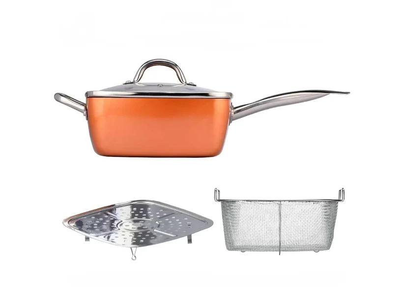 Tigaie Multifuncțională MIGAS 5 Piese, 24×24 cm, Ceramică, Non-Aderentă, cu Capac, Coș pentru Prăjit și Grătar [3]