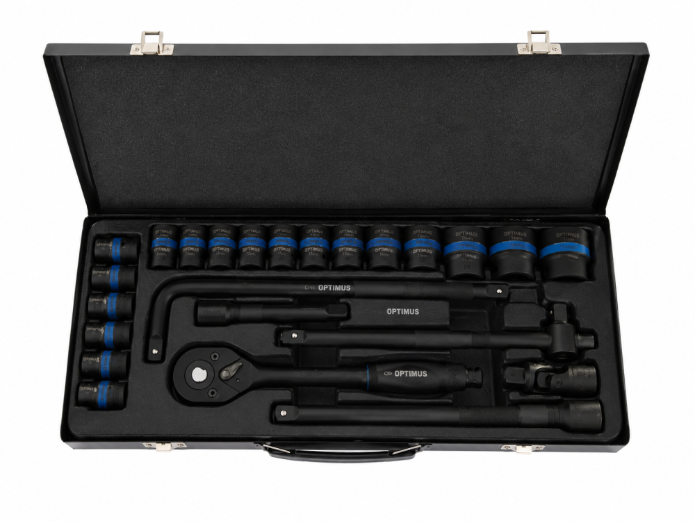 Trusă Chei Tubulare OPTIMUS 24 Piese 1/2", Cr-V, Tubulare 10-32 mm, Clichet Profesional, Cutie Transport [2]