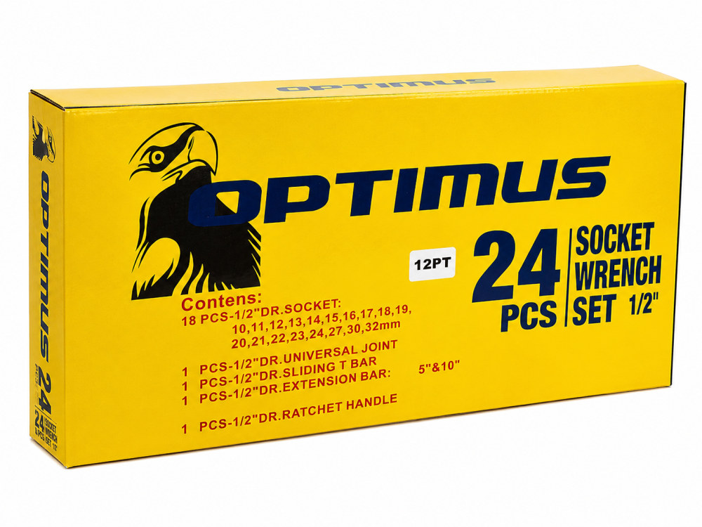 Trusă Chei Tubulare OPTIMUS 24 Piese 1/2", Cr-V, Tubulare 10-32 mm, Clichet Profesional, Cutie Transport [3]