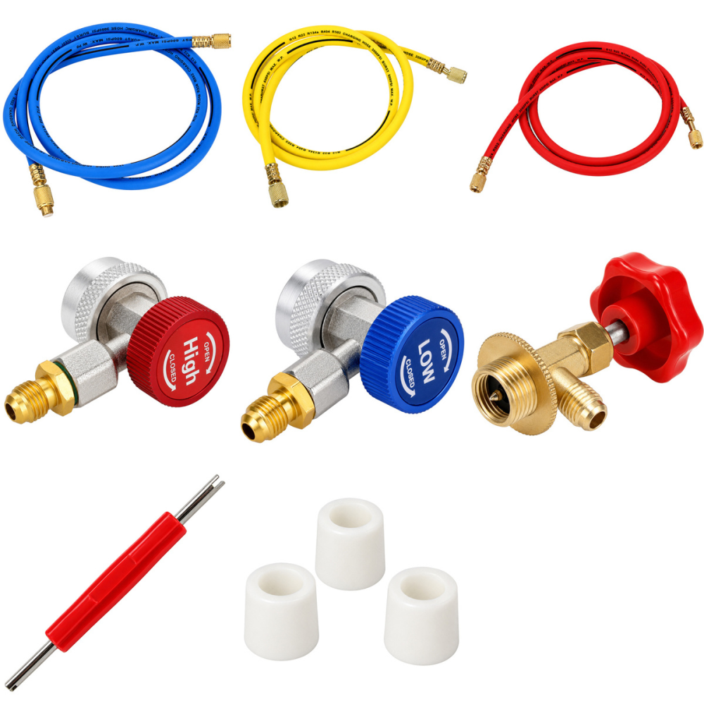 Trusa Manometre Aer Conditionat Auto si Instalatii Frigorifice, 2 Cai, 0-800 PSI, 3 Furtunuri 1.5 m, Cuplaje Rapid LOW/HIGH, Compatibila R134A, R22, R410A [4]