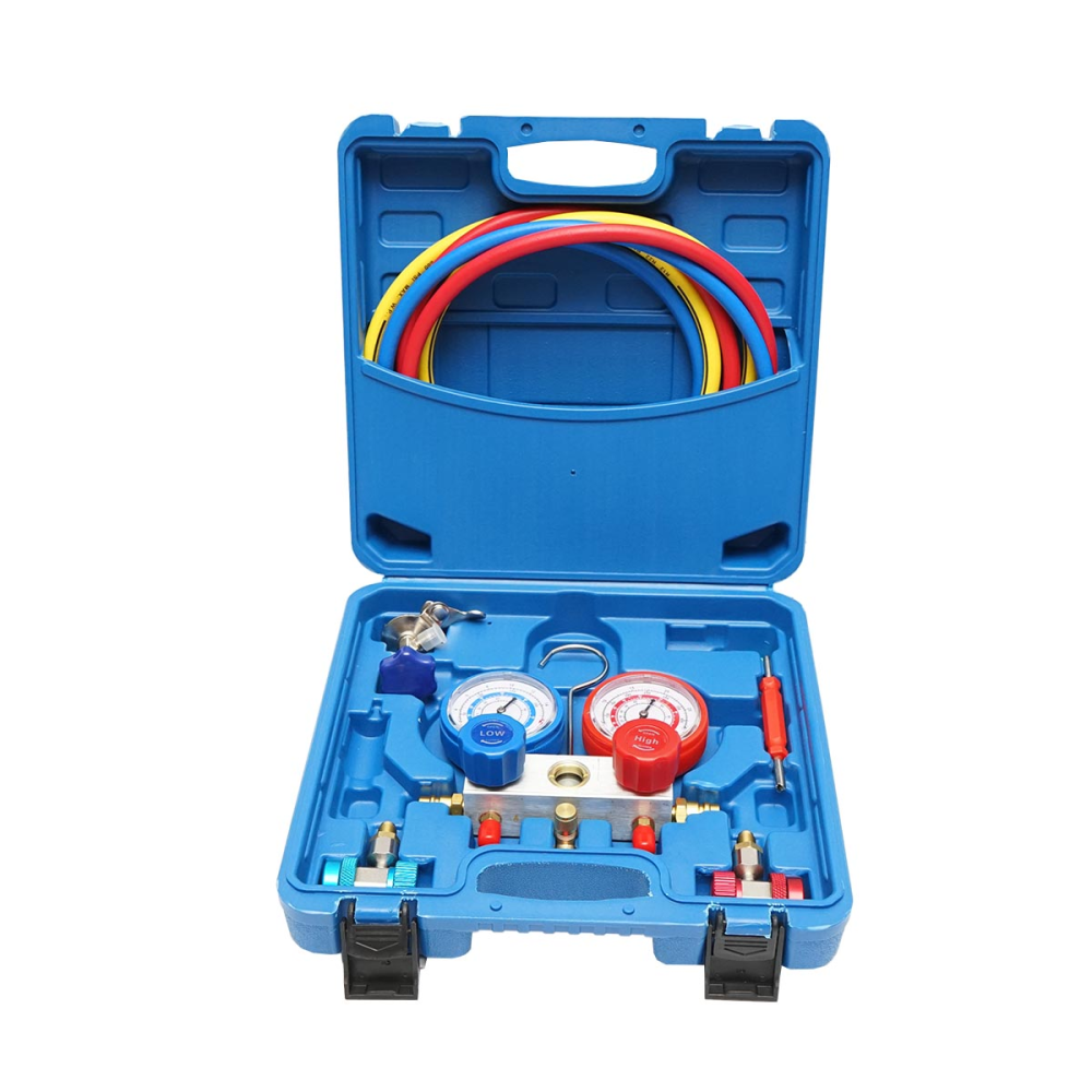 Trusa Manometre Aer Conditionat Auto si Instalatii Frigorifice, 2 Cai, 0-800 PSI, 3 Furtunuri 1.5 m, Cuplaje Rapid LOW/HIGH, Compatibila R134A, R22, R410A [3]