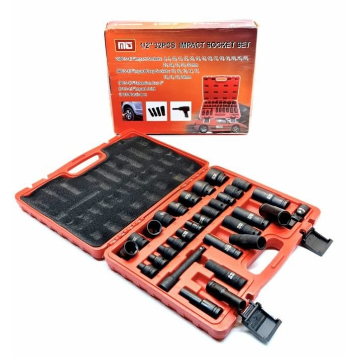 Trusă Tubulare de Impact WERO 2532, 32 Piese, Prindere 1/2", Tubulare Scurte și Lungi 8–32 mm, Prelungitor și Cardan, Cutie de Transport [3]
