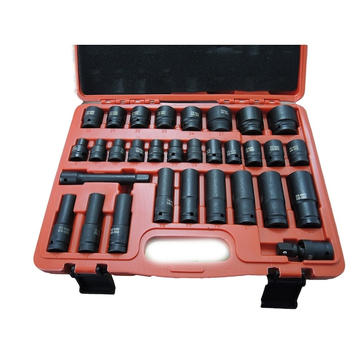 Trusă Tubulare de Impact WERO 2532, 32 Piese, Prindere 1/2", Tubulare Scurte și Lungi 8–32 mm, Prelungitor și Cardan, Cutie de Transport [2]