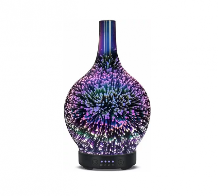 Umidificator în formă de vază de sticlă cu artificii 3D, cu 7 culori, lumină de noapte, aromă, difuzor cu ulei esențial, ultrasunete [2]