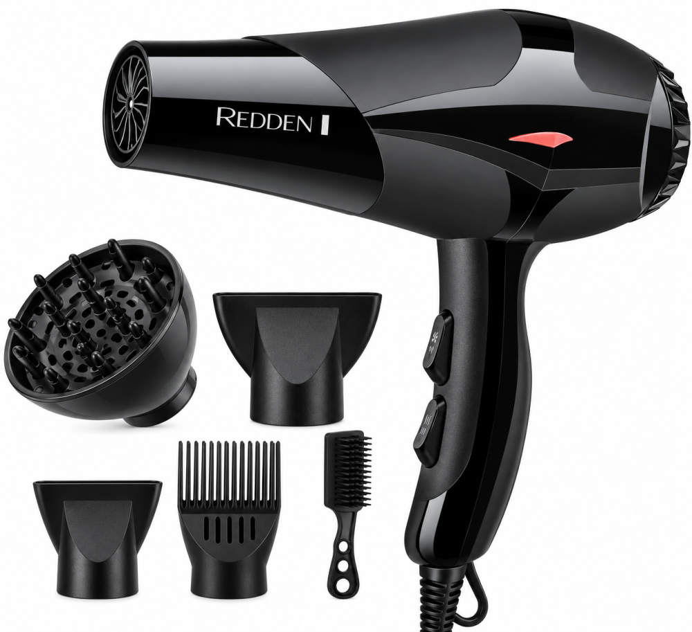 Uscător de Păr Profesional REDDEN RD-2652, 5000W, 5 în 1, Grilă Ceramică, Accesorii Styling, Negru [2]