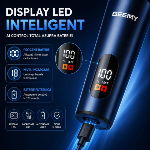 Aparat de Ras și Tuns GEEMY GM-8105, Set 3 în 1, Shaver Rotativ, Trimmer Barbă, Nas și Urechi, Display LED, Reîncărcabil USB [3]