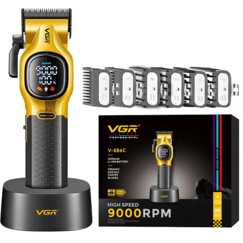 Masina de Tuns Profesionala VGR V-886C, Acumulator Li-Ion, 120 Min Autonomie, Turbo, Display LED, USB Type-C, Travel Lock, Auriu [1]