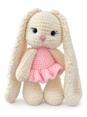 Jocuri si Jucarii - Iepuraș Croșetat Handmade cu Rochiță – „Sweet Bunny”