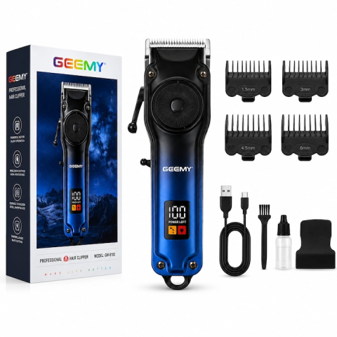Îngrijire personală & Cosmetice - Mașină de Tuns Profesională GEEMY GM-8102, Reîncărcabilă USB, Display LED, Lame Inox, 4 Piepteni, pentru Păr, Barbă și Contur