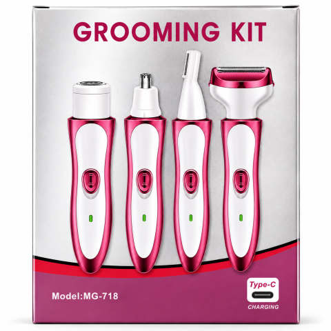 Aparat de Îngrijire Personală pentru Femei 4 în 1, Reîncărcabil USB-C, Epilator și Trimmer Multifuncțional pentru Corp, Față, Nas și Zone Sensibile, Alb/Roz [2]