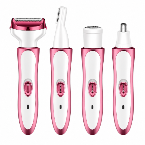 Aparat de Îngrijire Personală pentru Femei 4 în 1, Reîncărcabil USB-C, Epilator și Trimmer Multifuncțional pentru Corp, Față, Nas și Zone Sensibile, Alb/Roz [1]