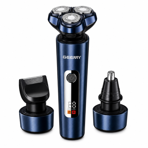Îngrijire personală & Cosmetice - Aparat de Ras și Tuns GEEMY GM-8105, Set 3 în 1, Shaver Rotativ, Trimmer Barbă, Nas și Urechi, Display LED, Reîncărcabil USB