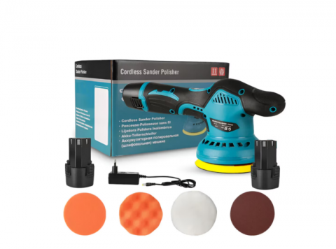Accesorii auto - Aparat Polish Auto, 2 Acumulatori 36V, Fara fir, Portabil, 2500-5000 Rpm, 8 Viteze, Albastru/Negru
