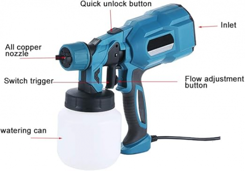 Aparat Profesional De Vopsit Și Zugrăvit LEIHMANN, Electric, Cu Rezervor De Vopsea, 800 ml si 2 Acumulatori, 36V, Portabil [1]